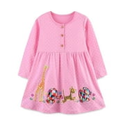 Utlike Girls Dresses Toddler Short Sleeve Easter Dress Coton Casual Jesey Shirt Playwear Applique Dress Elegant Sundress For Sweet Girls Size 1 Years-2 Years
